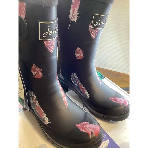 JOULES Women's Rubber Rain Boot Molly Welly Size 5 Feather Black NIB - Picture 2 of 9